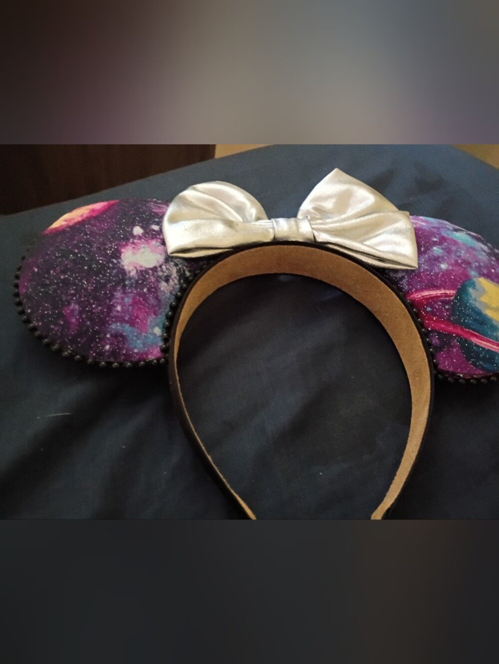 Galaxy Print Mickey Ears with Silver Bow